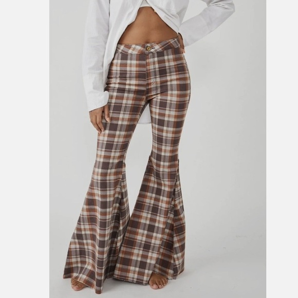 FREE PEOPLE Float On Plaid Flare High Waist Pants - Picture 3 of 14
